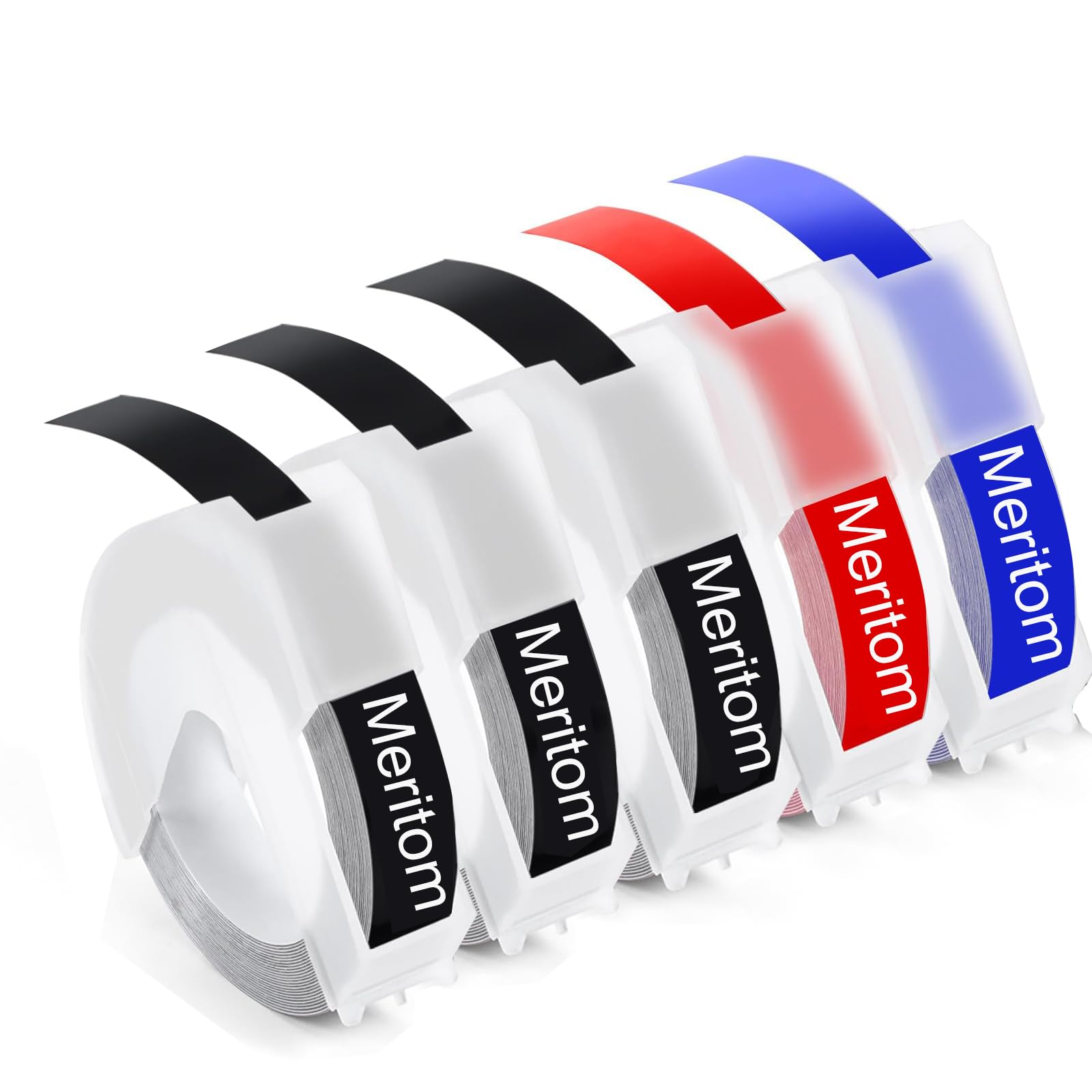 Embossing Tape Compatible with Dymo Omega Label Tape Black 9mm 3D Vinyl Self-Adhesive Black/Red/Blue Embossing Labels Compatible with Dymo Omega Junior Embossing Label Makers, 5-Roll