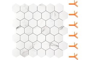 STICKGOO Peel and Stick Backsplash for Kitchen, Self-Adhesive Tile Hexagon Mosaic Tiles (10 Sheets, White Marble )