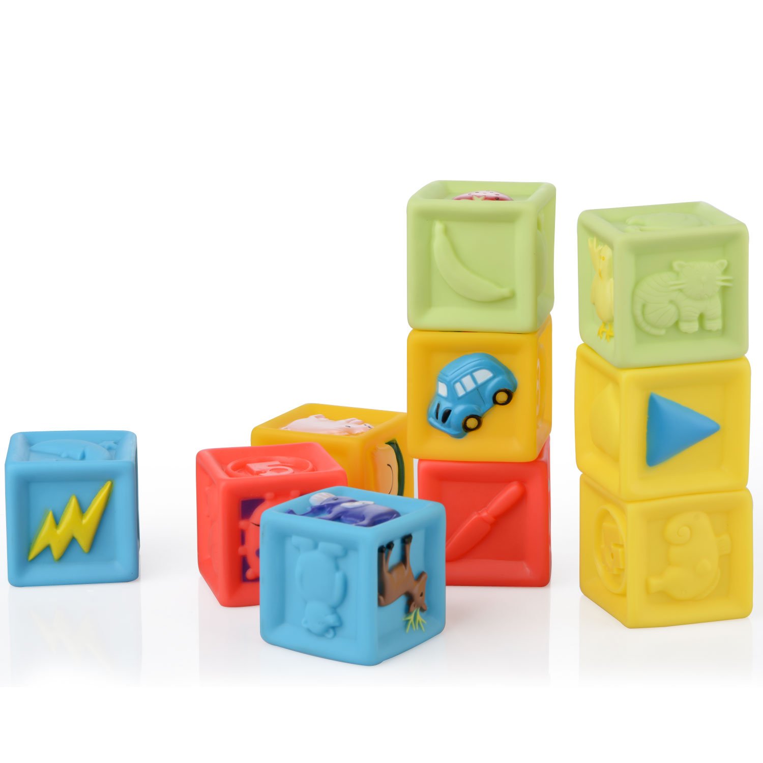 Moobom 10pcs bebé educación temprana juguetes aprieta pila bloque conjunto de juguete de baño para niños