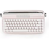 YUNZII Upgraded Wireless Typewriter Keyboard, Retro Aesthetic with Integrated Stand,Cute Round Keycaps, USB-C/Bluetooth Connection for Table, Phone, PC and Win/Mac/Android (B307, Baby Pink)