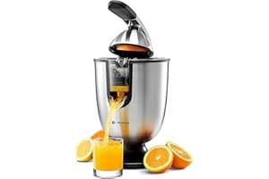 Eurolux Premium Electric Orange Juicer | Stainless Steel Citrus Squeezer With New Ultra-Powerful Motor and Soft Grip Handle for Effortless Juicing, Auto Shutoff, Dishwasher-safe Parts, Pulp Control
