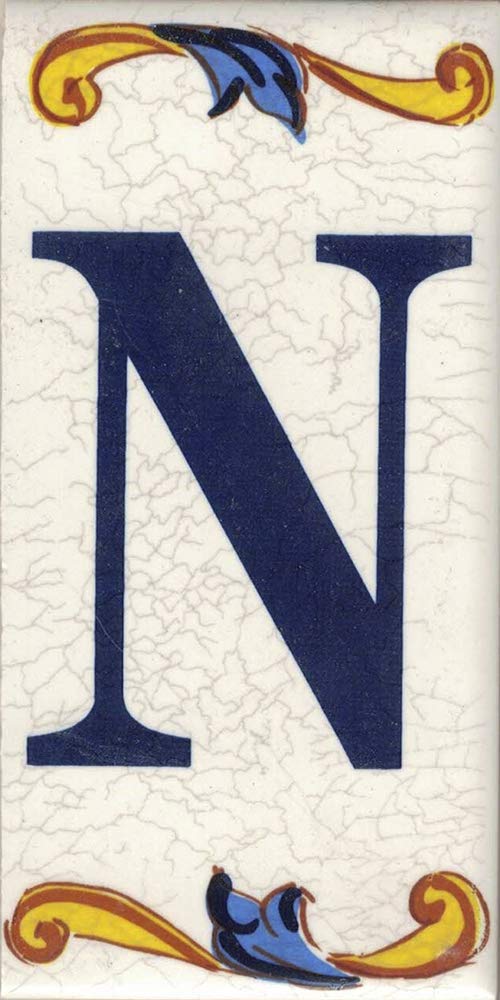 TORO DEL ORO House Numbers - Tile Numbers and Letters - Ceramic Chalca - Crackle Style - Names and Address - Large Craquelle Design 7.5 x 15 cm (Letter "N")