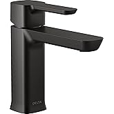 Delta Modern Matte Black Bathroom Faucet 1 Hole, Single Hole Bathroom Sink Faucet for Vanity, Push-Pop Drain Assembly, Matte Black 581LF-BLGPM-PP