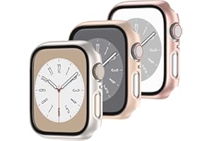 YUESAKA 3 Packs Case for Apple Watch SE Series 9/8/7/6/5/4/3 38mm 40mm 41mm 42mm 44mm 45mm Screen Protector,with Hard PC Prot