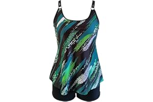ABOUTYES Womens 2 Piece Tankini Bathing Suit Strappy Blouson Tops with Swim Shorts Graphic 2024 Beach Sporty Modest Swimsuit