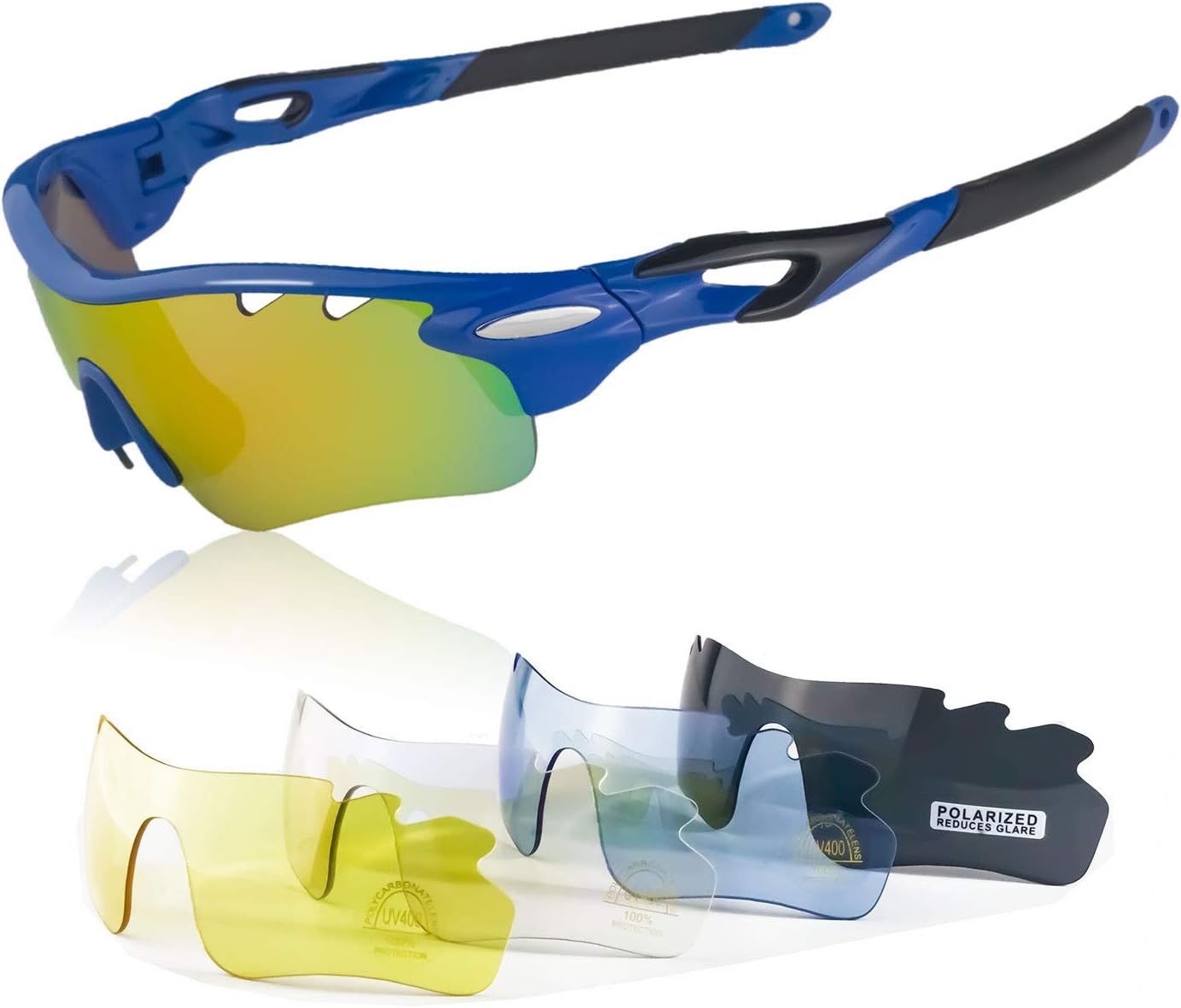 JBeard Cycling Glasses with 5 Interchangeable Lenses - Polarized Sport Sunglasses Kit Anti Fog Wind Glare UV 400 Protection - Road & Mountain Bike MTB Riding Running Eyewear for Men and Women