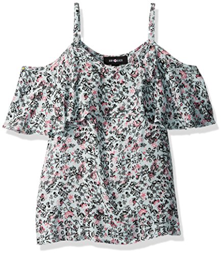 Amy Byer Big Girls' Print Ditsy Floral Tank With Front Ruffle, Pat I/Sage, L