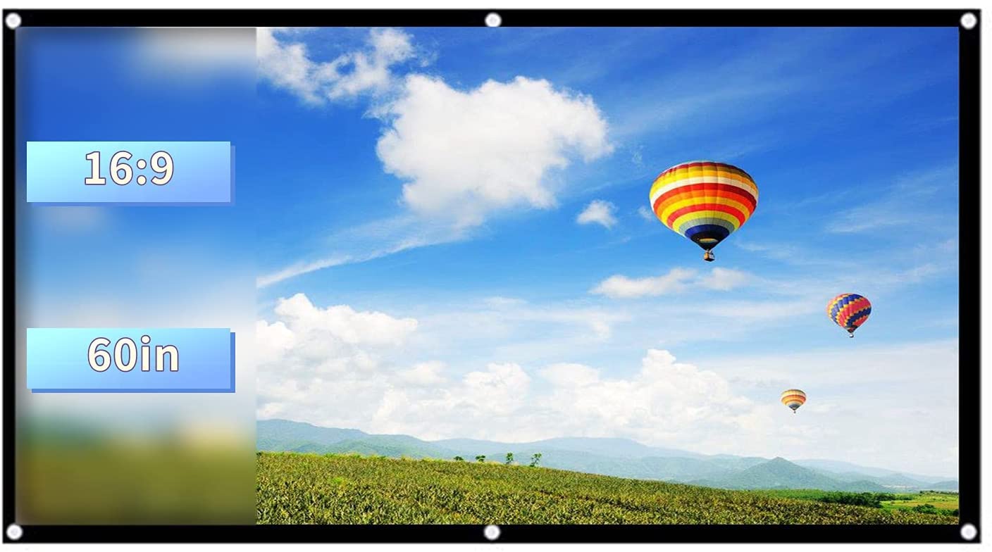 60-120 Inch Projection Screen, 16: 9 HD Portable Foldable Anti-Wrinkle Screen Washable for Home Theater, Projector Screen Wall Mount/Ceiling, Ideal for Outdoor Films(60inch)