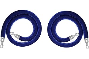 LVYIHAN 2 Pack Velvet Stanchion Rope Blue, 5 Ft Crowd Control Ropes Barrier with Silver Hooks, Hanging VIP Rope for Party Decoration