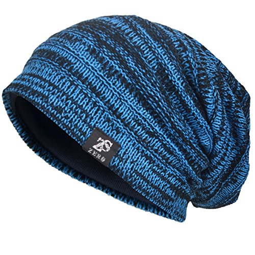 Men's Cool Cotton Beanie Slouch Skull Cap Long Baggy Hip-hop Winter Summer Hat (Twill-Brilliant Blue)
