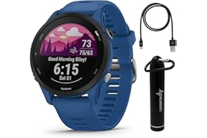 Wearable4U Garmin Forerunner 255 GPS Running 46 mm Smartwatch, Advanced Insights, Long-Lasting Battery, Tidal Blue E-Bank Bundle