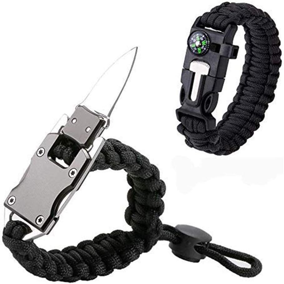 Luoyer Adjustable Paracord Bracelet with Knife Survival Gear Tactical Parachute Bracelet with Whistle Fire Starter Multi-tool for Men Camping Outdoor Hiking Black 2 Pack