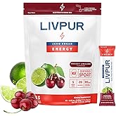 LIVPUR Energy Electrolytes Powder Drink Mix, Instant Sugar Free Hydration Packets with Natural Caffeine and Amino Acids for Increased Focus and Sustained Energy, Cherry Limeade Flavor, 15 Sticks