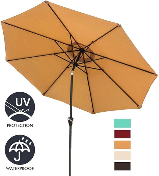 Costway 2 7m Garden Parasol Umbrella With Winding Crank And Tilt Function Orange Outdoor Patio Beach Sun Shade Garden Outdoors Parasols