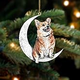 Jxueych Dog Sit On The Moon Dog Memorial Keepsake Christmas Remembrance Ornament to Remember Loved - Loss of Pet Gifts (Corgi)