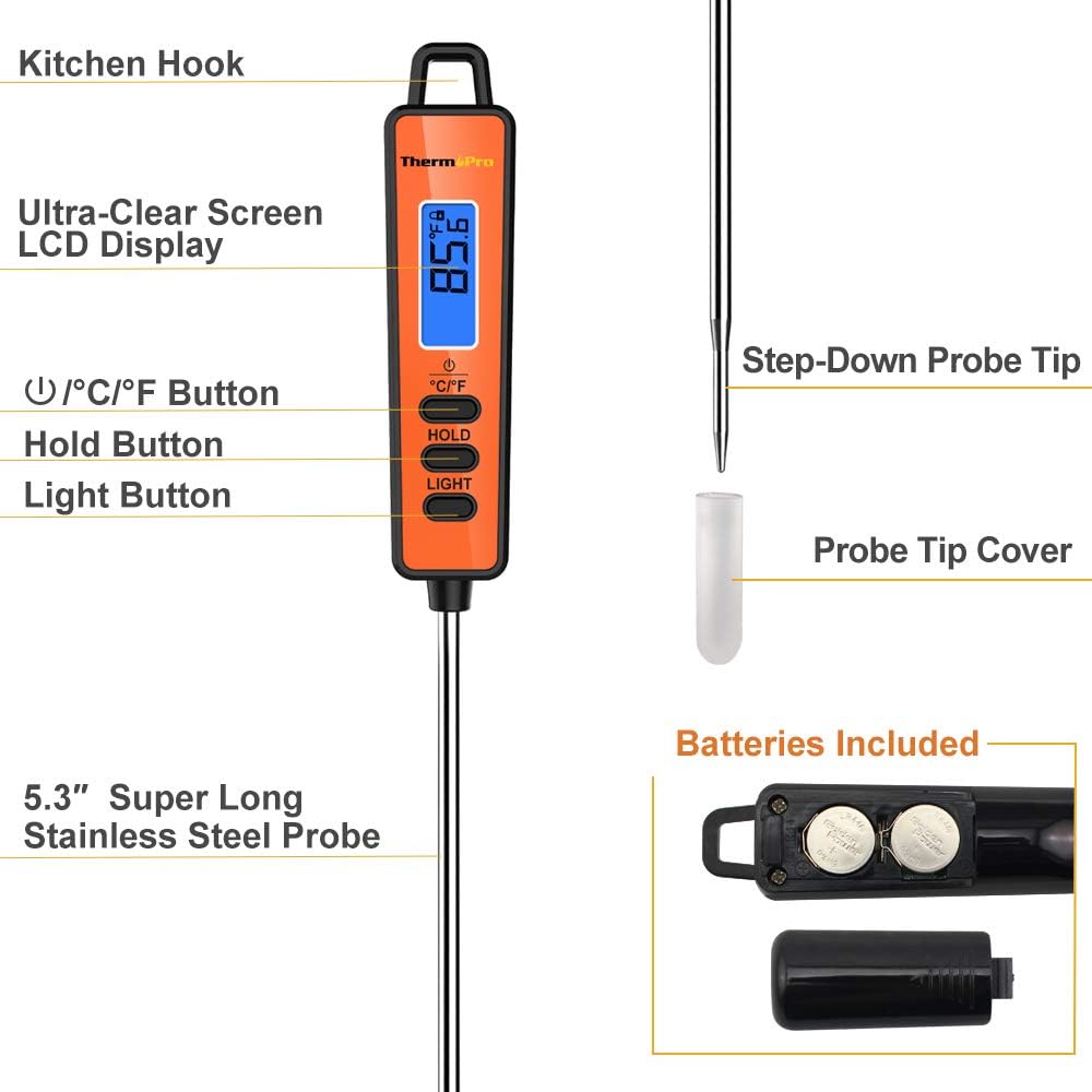 ThermoPro TP01A Digital Meat Thermometer with Long Probe Instant Read Food Cooking Thermometer for Grilling BBQ Smoker Grill Kitchen Oil Candy Thermometer: Kitchen & Dining
