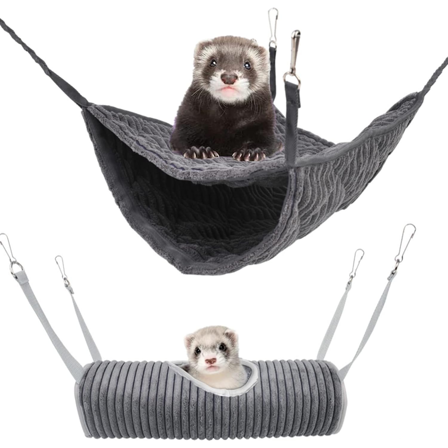 bangminda Small Animal Hammock for Ferret Hammock and Tunnel for Ferret Hamster Squirrel Sugar Glider Guinea Pigs Hanging Hideout Tube Hammock Bed for Small Animal (Grey)