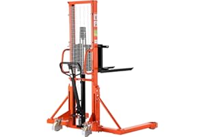 T TORY CARRIER Tory Carrier Manual Stacker Material Lift 63” Lifting Height 1100lbs Capacity with Straddle Legs Hydraulic and Adjustable Forks Forklift