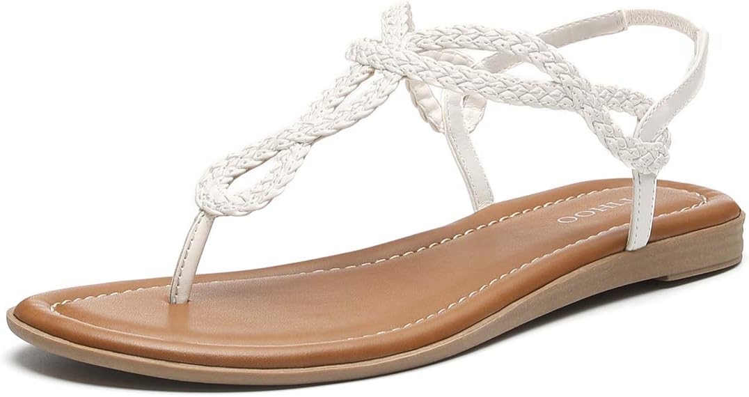 TIHOO Women's Braided T-Strap Sandals Slingback Flats Roman Gladiator Thongs