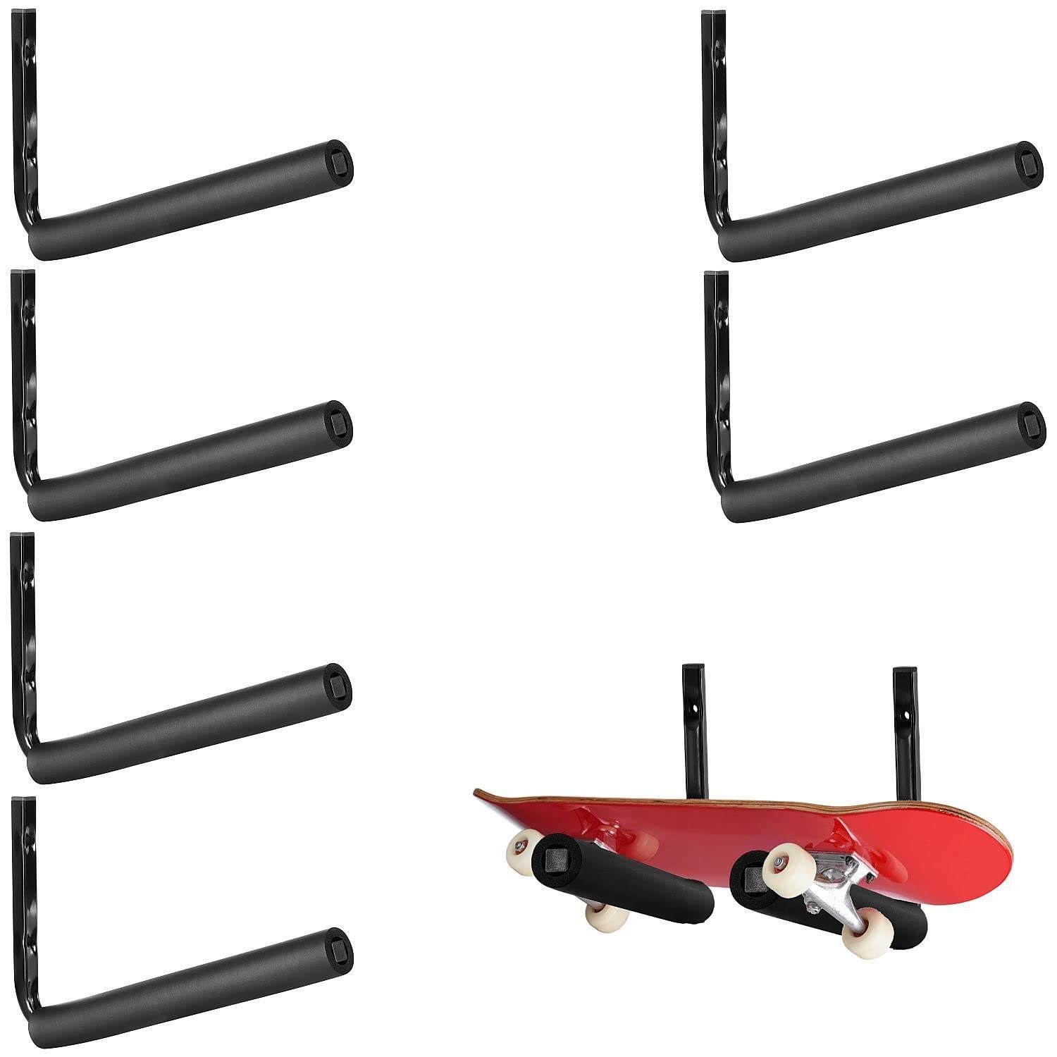 Locawaya Black Skateboard Wall Mount Storage Rack, Skateboard Garage Display Organizer, Skateboard Storage Holder for Snowboards, Scooter, Longboards (15 x 25cm/6pcs)