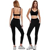 IUK Workout Sets for Women 2 Piece Matching Set, V Neck Bra Leggings with Pockets, Winter Gym Travel Outfits Yoga Lounge Fall