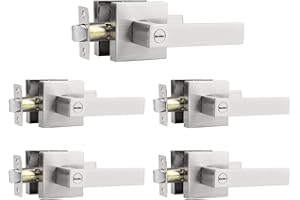 Probrico 5 Pack Bed and Bath Privacy Door Locks, Nickel Finish Handleset,Keyless Feature,Modern Square Door Handles Interior Door Levers Heavy Duty Hardware