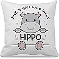 GICHUGI Hippo Themed 18″×18″Just A Girl Who Loves Hippo Cute Baby Hippo Decorative Throw Pillow Case for Home Living Room Girls Room Nursery Decor,Hippo Lovers Girls Women Gifts