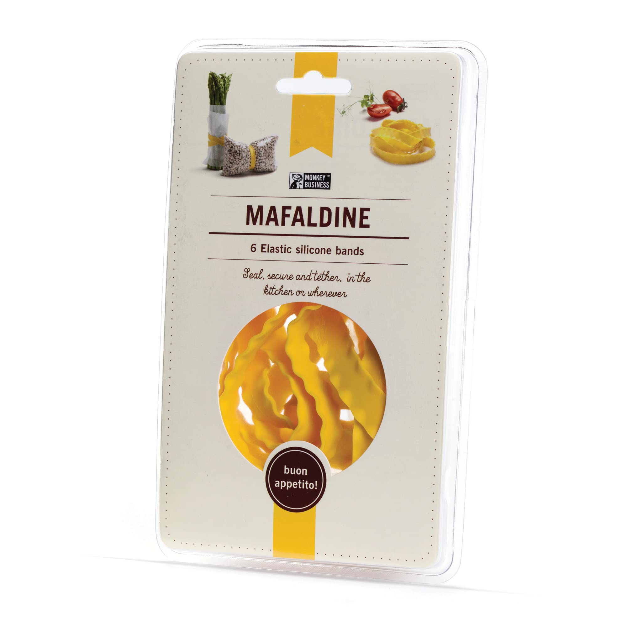 Monkey Business Mafaldine Fun Pasta Shaped Silicone Bands, Set of 6 Super Strong Elastic Bands in the Kitchen