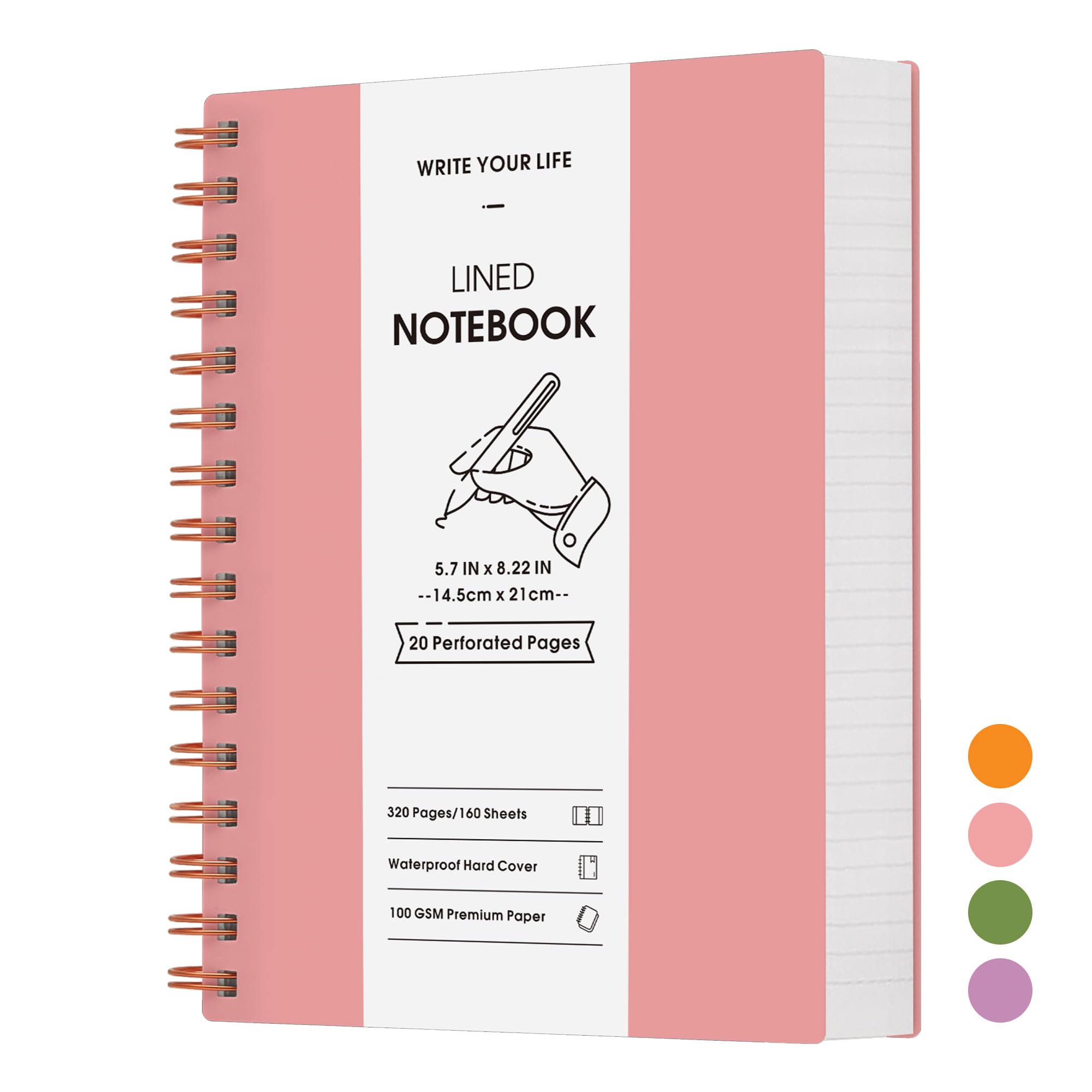 Gosirm Notebook, Lined Paper, Notepad, Wirebound Spiral Notebooks,100gsm College-Ruled Thick Paper 320 sheets/160 Pages for Writing, PVC Hardcover for Women Men Work Office School (A5, Pink)