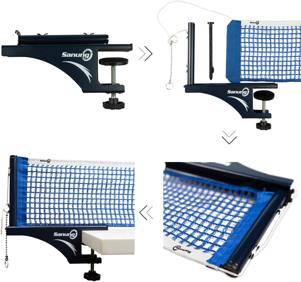 Sanung S405 Table Tennis Net and Post Set, Thickened Folding Table Tennis Cotton Net and Post Kit with 2 Bead Chains Measuring Net Ruler Ping Pong Table Net for Any Standard Table Indoor Outdoor, Blue : Sports & Outdoors
