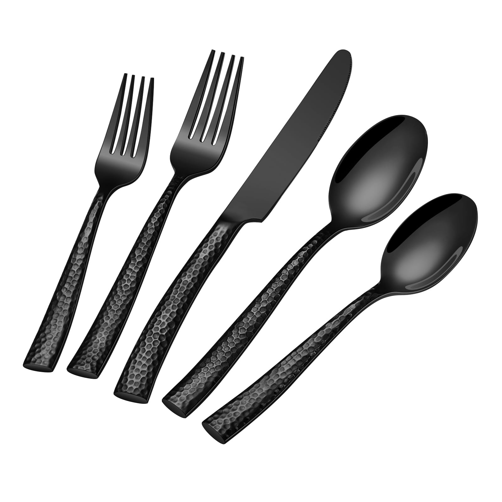 Photo 1 of Black Hammered Silverware Set,40-Piece Stainless Steel Heavy Duty Flatware Set for 8,Food-Grade Tableware Cutlery Set, Mirror Utensil Sets for Home Restaurant