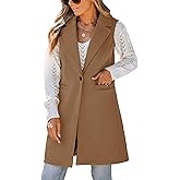 IDEALSANXUN Womens Long Wool Vest Fall Winter Sleeveless Blazer Trench Coat