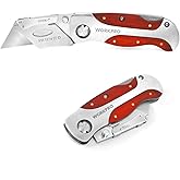 WORKPRO Quick-Change Utility Knife, Classical Retro Style Wood Grain Handle | Folding Box Cutter with Clip, Back Lock Design, Compact Carry