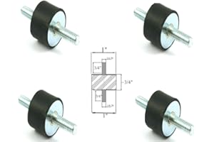 RUBBERFEETWAREHOUSE Pack of 4 Rubber Anti Vibration Isolator Mounts - 1" Diameter x 3/4" Height, 1/4-20 Thread x 1/2" Length Studs - Noise Control, Shock Absorber, for Garage, Air Compressors, Water Pumps, Fans, Motors