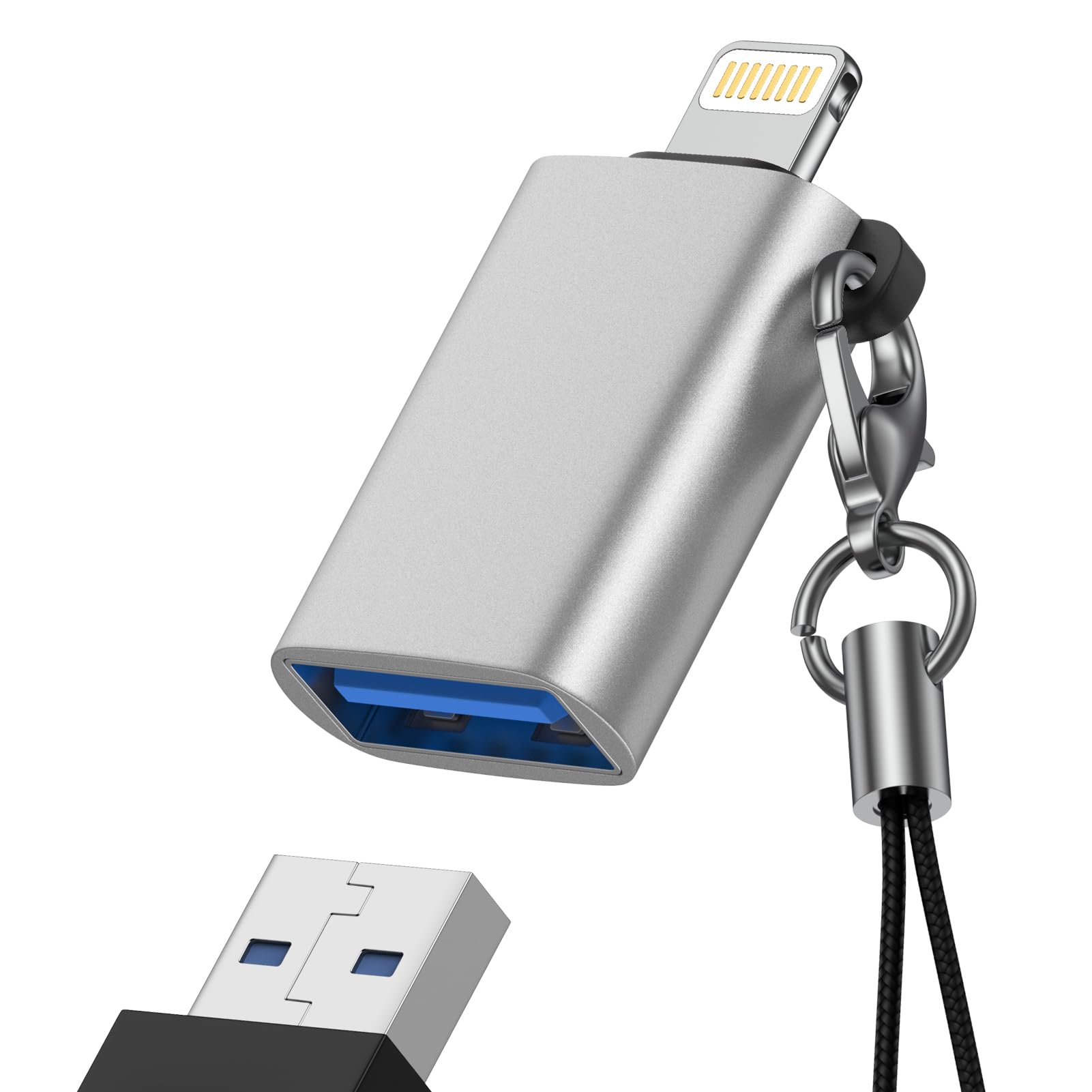 iPhone OTG Adapter, USB 3.0 Female to Lightning Male Adapter OTG Dongle for iPhone 14 13 12 11 Xr X XS 8, iPad Air Pro Mini, Camera, Card Reader, Keyboard, Mouse, Hubs, USB Disk Connection - Silver