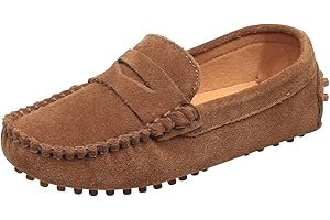 Shenn Boys' Cute Slip-On Suede Leather Loafers Shoes S8884