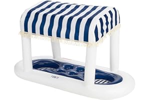 FUNBOY Giant Floating Navy Cabana Stripe Drink Station, Removable Fabric Shade with Fringe, Perfect for Parties, Table-Top Decorations and in-Pool Refreshments.
