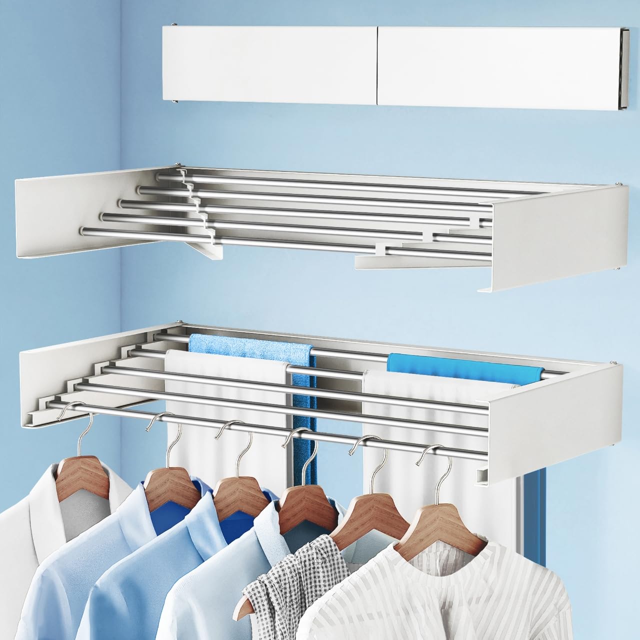 Photo 1 of BOQORAD Drying Rack Clothing,Clothes Drying Rack Wall Mounted,Collapsible Hanging Racks for Laundry,Laundry Drying Rack,Wall Mounted Clothes Rack(31.5"-White) (White, 31.5 Inch)