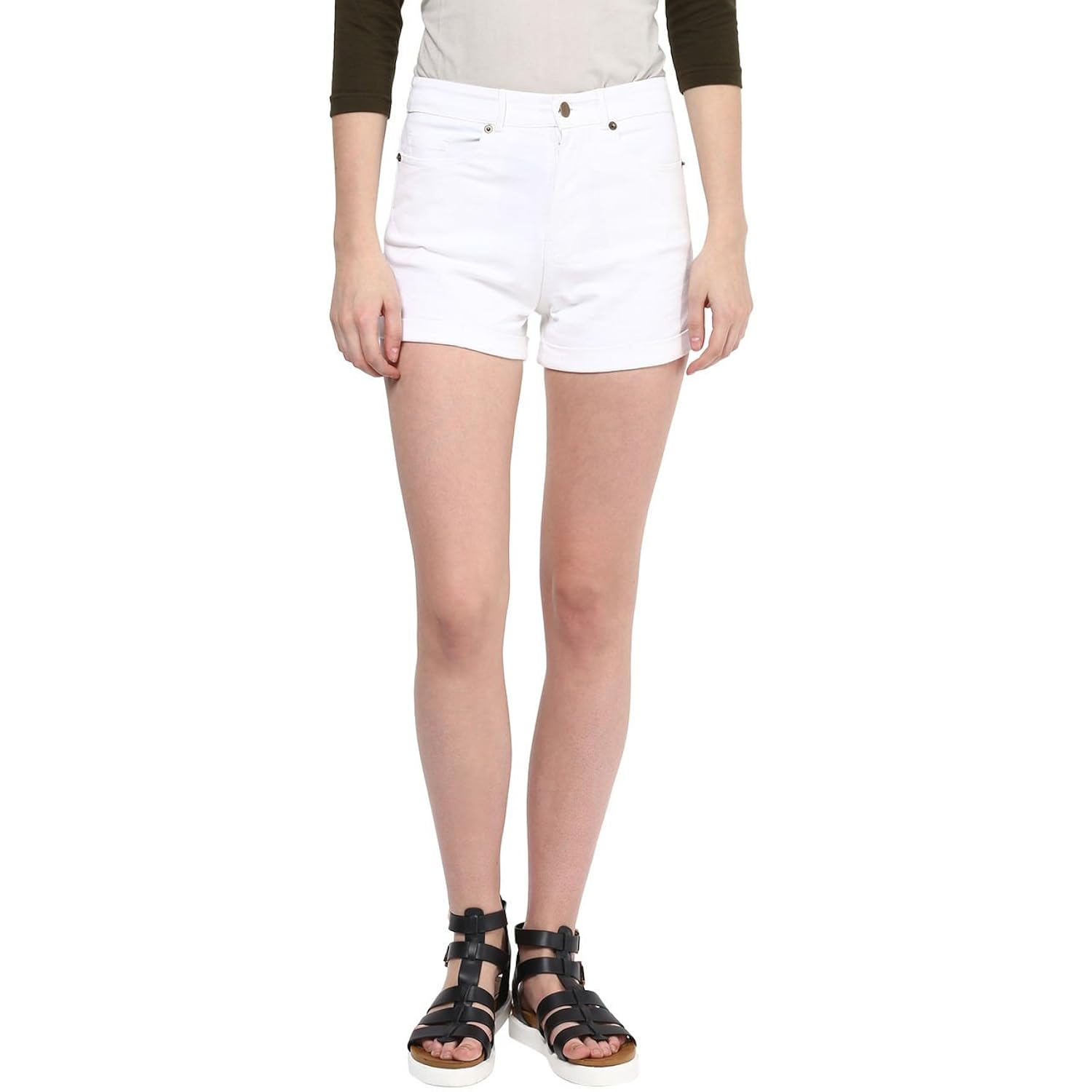 hypernation white color cotton shorts for women