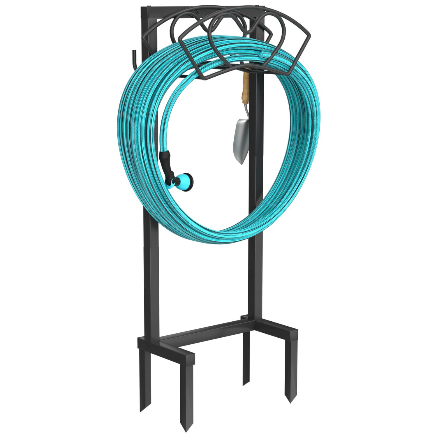 Photo 1 of VyGrow Garden Hose Holder, Water Hose Reel Rack with 4 Spikes Heavy Duty Detachable Reel Stand Freestanding Hose Hanger, Garden Water Reel Rack for Outside Yard Lawn