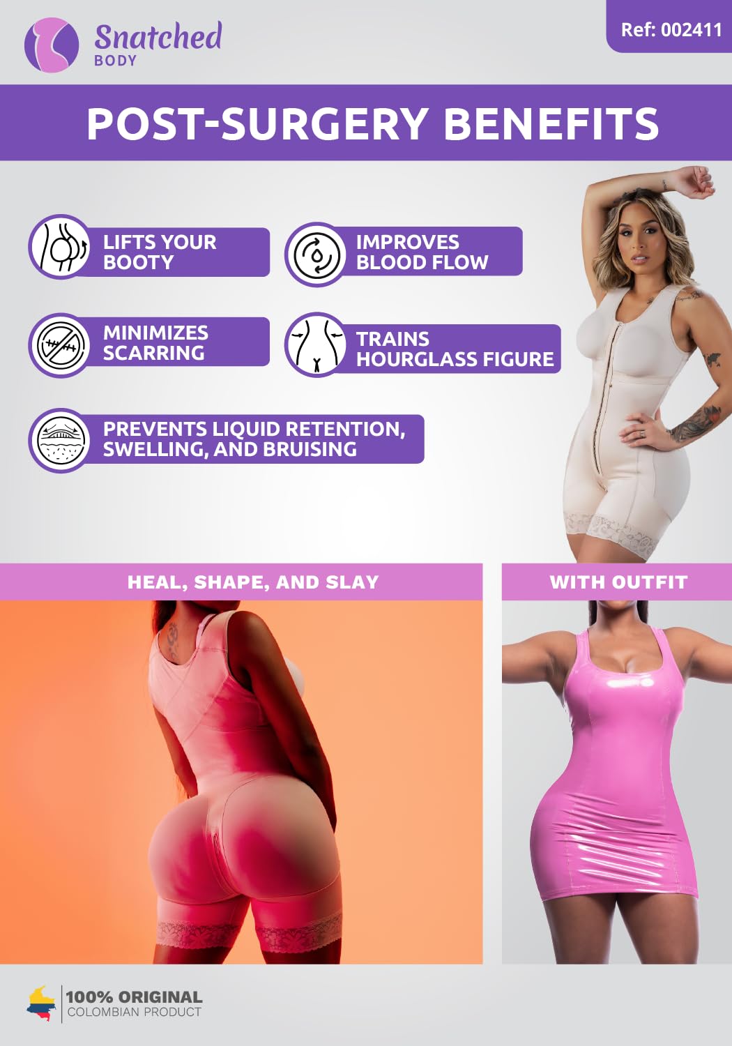 Snatched Body Stage 2 Faja with Bra | Best Body Faja Post-Op & Everyday Shapewear | Fajas Colombianas Moldeadoras