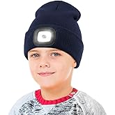 YunTuo LED Beanie for Kids, Unisex Rechargeable Headlamp Hat Winter Night Lighted Cap, Gifts for Kids Boys Girls