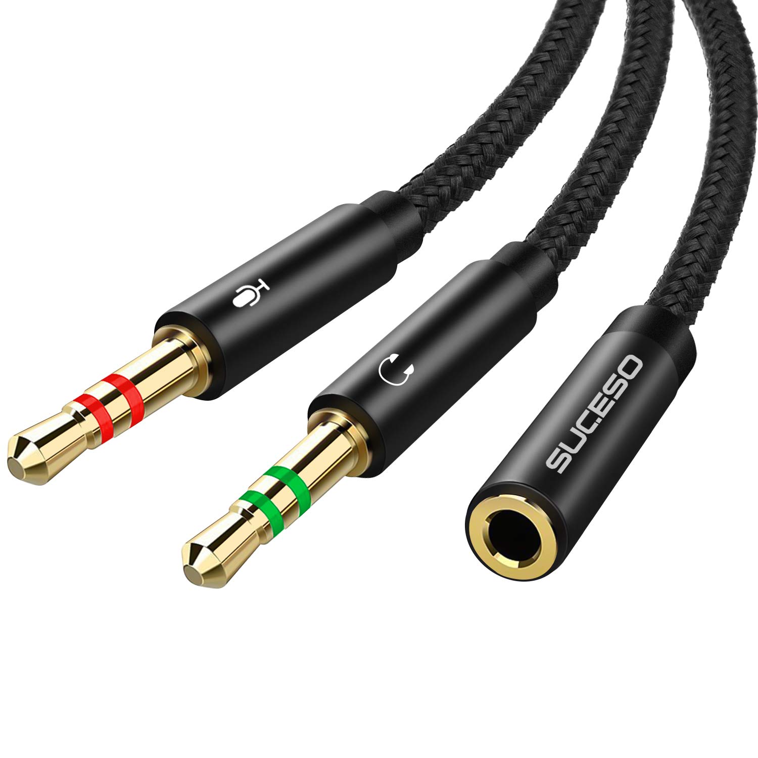 SUCESO Headphone Mic Splitter Cable 3.5mm Headphone Splitter Standard headset Adapter CTIA 3.5mm Female to 2 Dual 3.5mm Male Cable Compatible with PC Computer Xbox Gaming Headset Speaker-1m(Black)