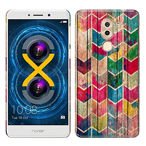 Huawei Honor 6X/ Mate 9 Lite 5.5 Case, Fincibo (TM) Back Cover Hard Plastic Protector, Watercolor Chevron Stained Wood