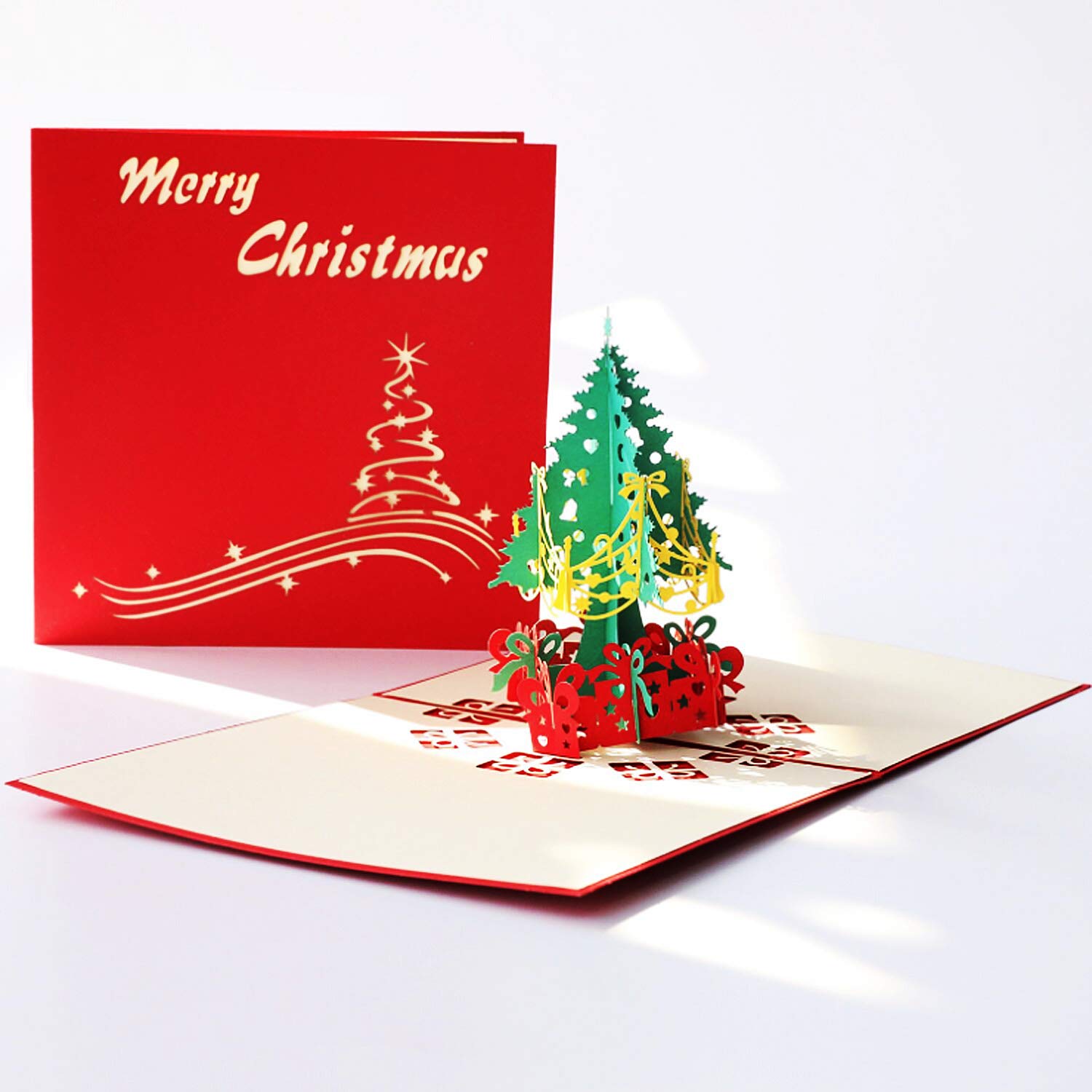 ANEWISH 3D Pop Up Card Christmas Tree Greeting Card Folded Cards with Envelope