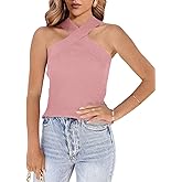 Womens Criss Cross Halter Sweater Vest Tops Summer Sleeveless Pullover Casual Lightweight V Neck Knit Tank Top