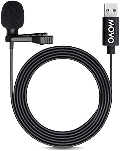 Movo M1 USB Lavalier Lapel Clip-on Omnidirectional Computer Microphone for Laptop, PC and Mac, Perfect Podcasting, Gaming, Streaming and Desktop Mic (20-foot Cord)