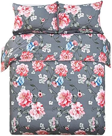 Word of Dream Luxuriously Soft Brushed Microfiber Floral Print 3PC Duvet Cover Set , Full/Queen