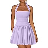 Kaximil Women's Sexy Halter Corset Mini Dress Bubble Ruched Waist Club Party Dresses with Built-in Shorts