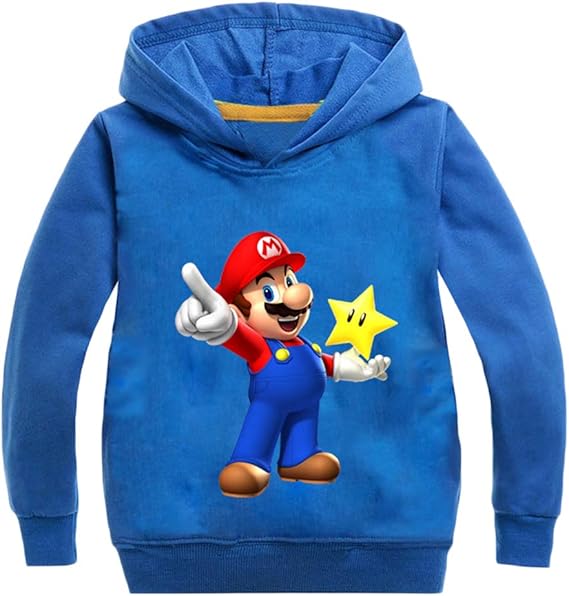 Amazon スーパーマリオ トレーナー子供のプルオーバーセーターシンプルなアウタートレンドファッションロングスリーブ男の子と女の子レジャー Color Blue01 Size Height 140cm 140 トレーナー パーカー 通販